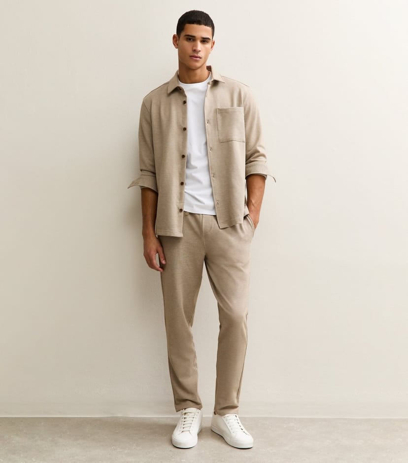 New Look Men's Stone Regular Knit Pique Drawstring Trousers New Look - 1