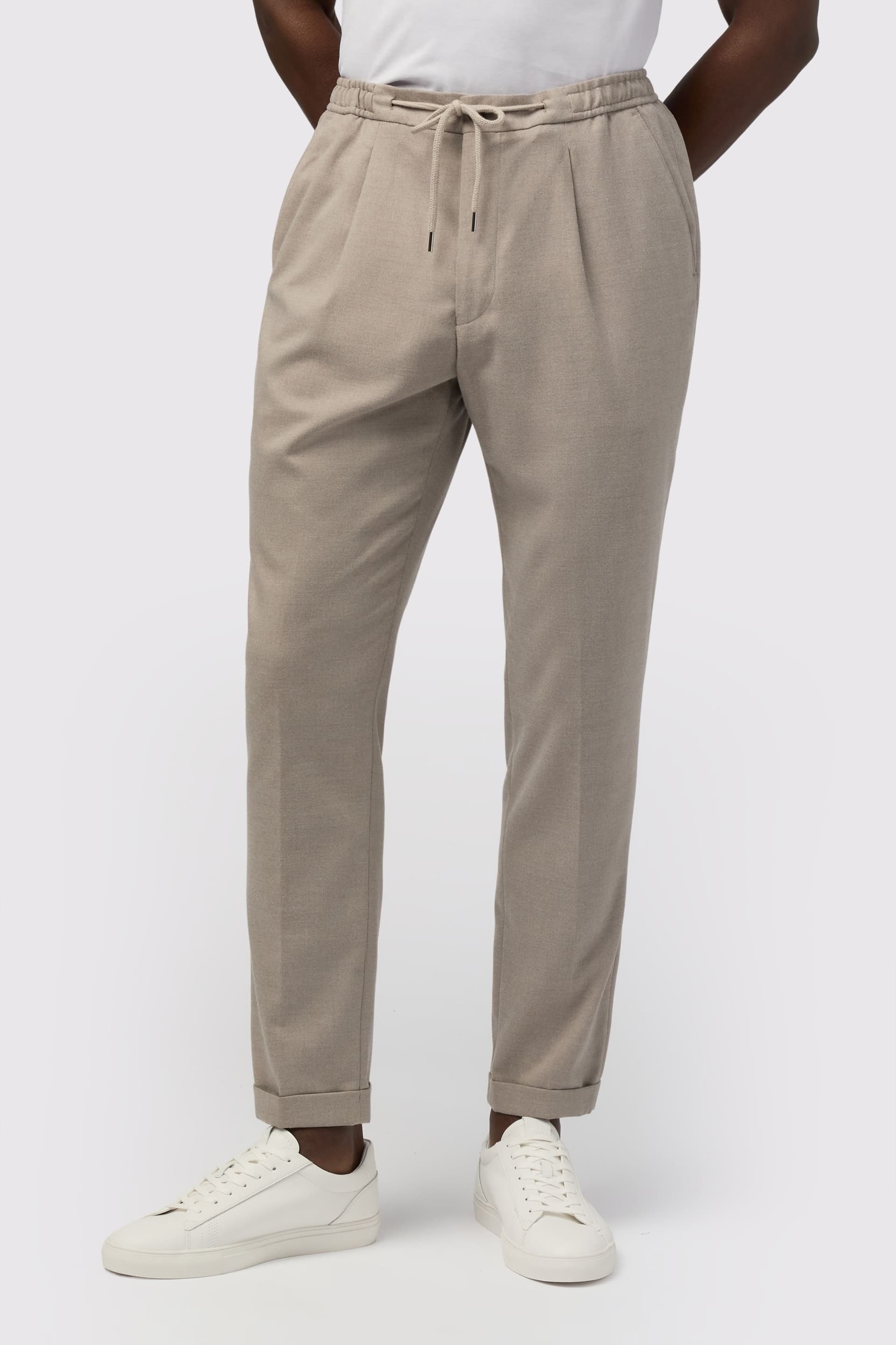 Melka Melka Beige Twill Drawstring Trousers With Turn Up