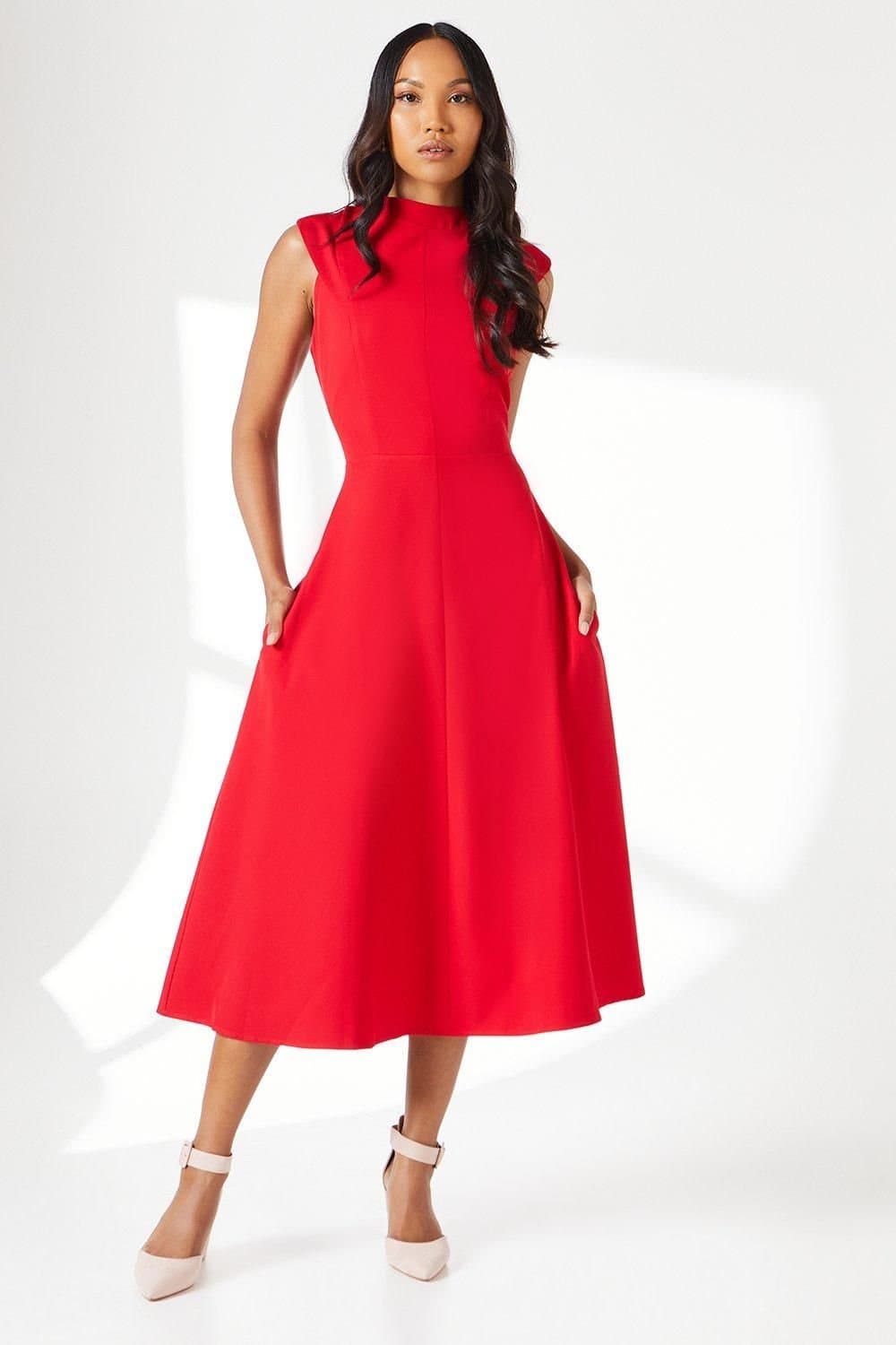 Principles Principles Women's Structured Fit & Flare Midi Dress in Red