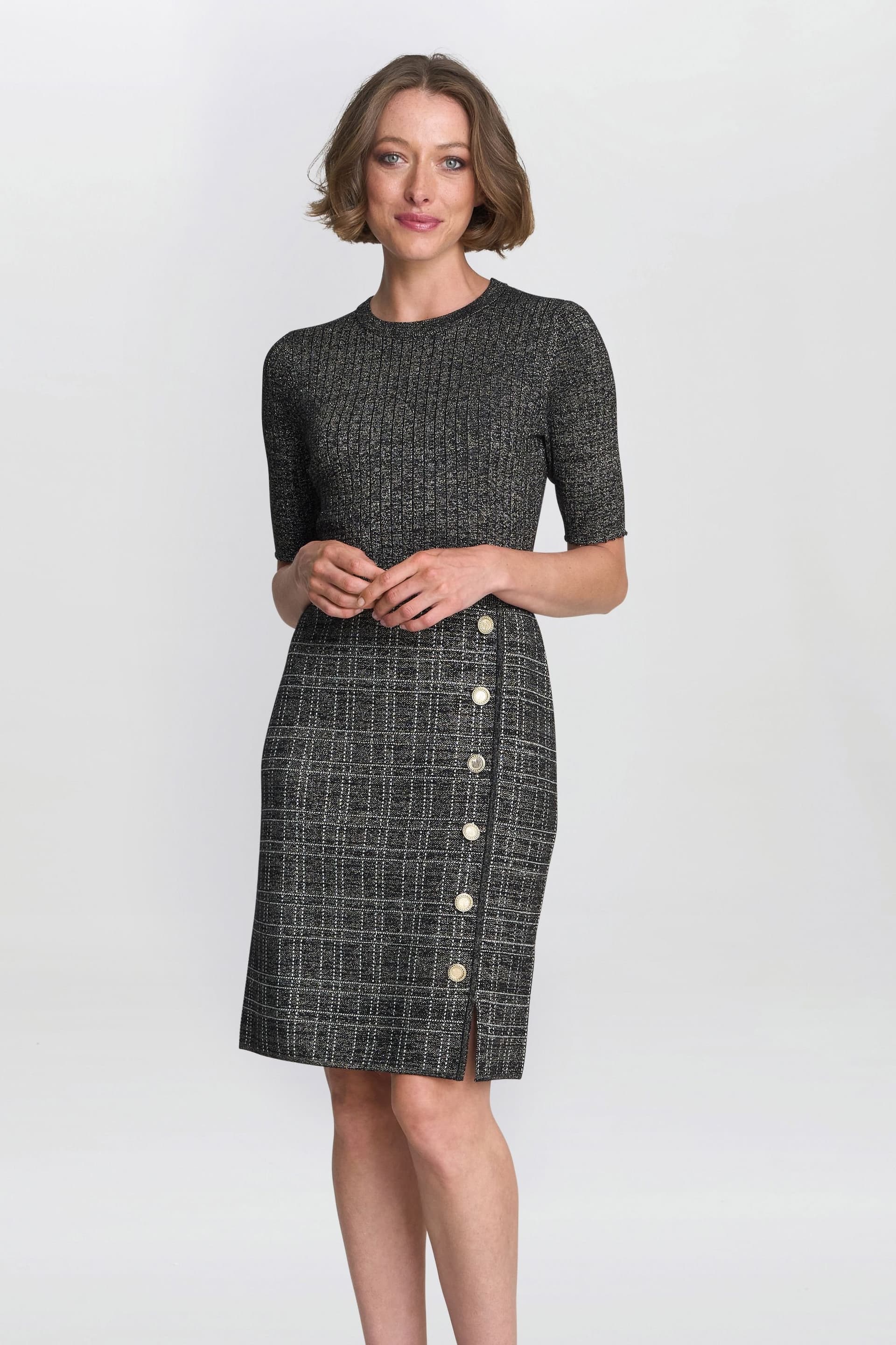 Gina Bacconi Gina Bacconi Women's Antonella Button Detail Knit Dress in Black