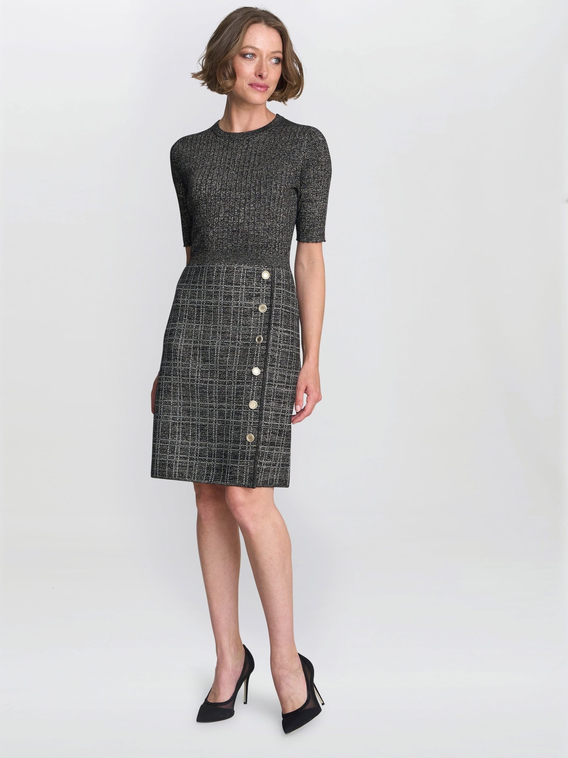 Gina Bacconi Gina Bacconi Women's Antonella Button Detail Knit Dress in Black - 4