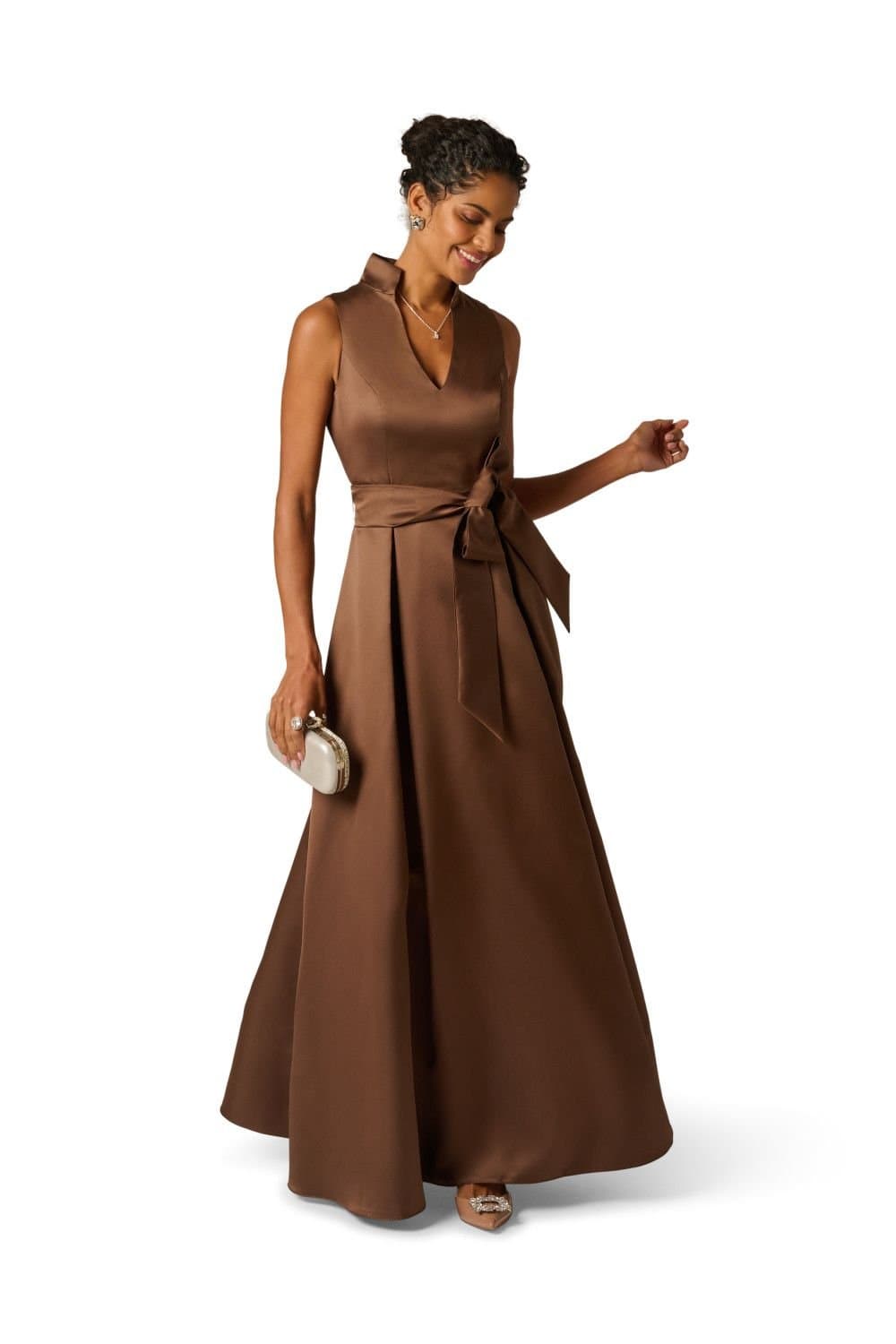 Adrianna Papell Adrianna Papell Women's Mikado Tie Front Dress in Brown