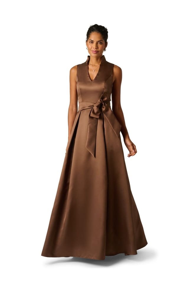 Adrianna Papell Adrianna Papell Women's Mikado Tie Front Dress in Brown - 2