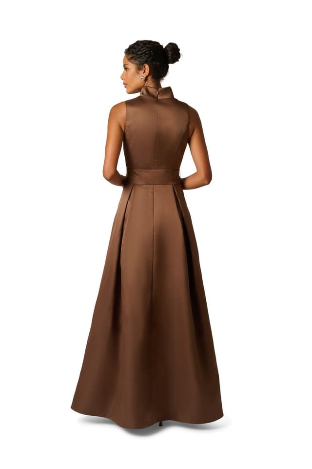 Adrianna Papell Adrianna Papell Women's Mikado Tie Front Dress in Brown - 3
