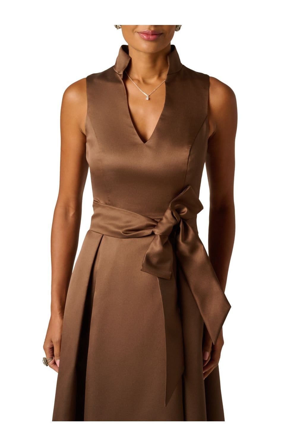 Adrianna Papell Adrianna Papell Women's Mikado Tie Front Dress in Brown - 4