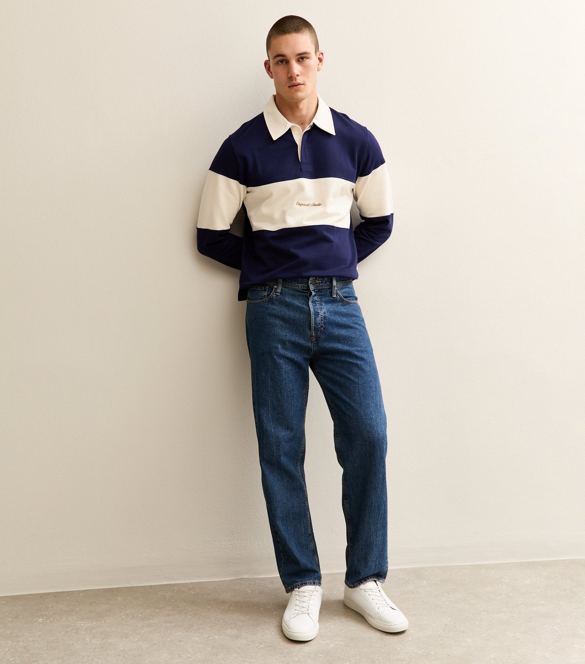 jack & jones Men's Navy Stripe Long Sleeve Polo Top Jack & Jones New Look - 3