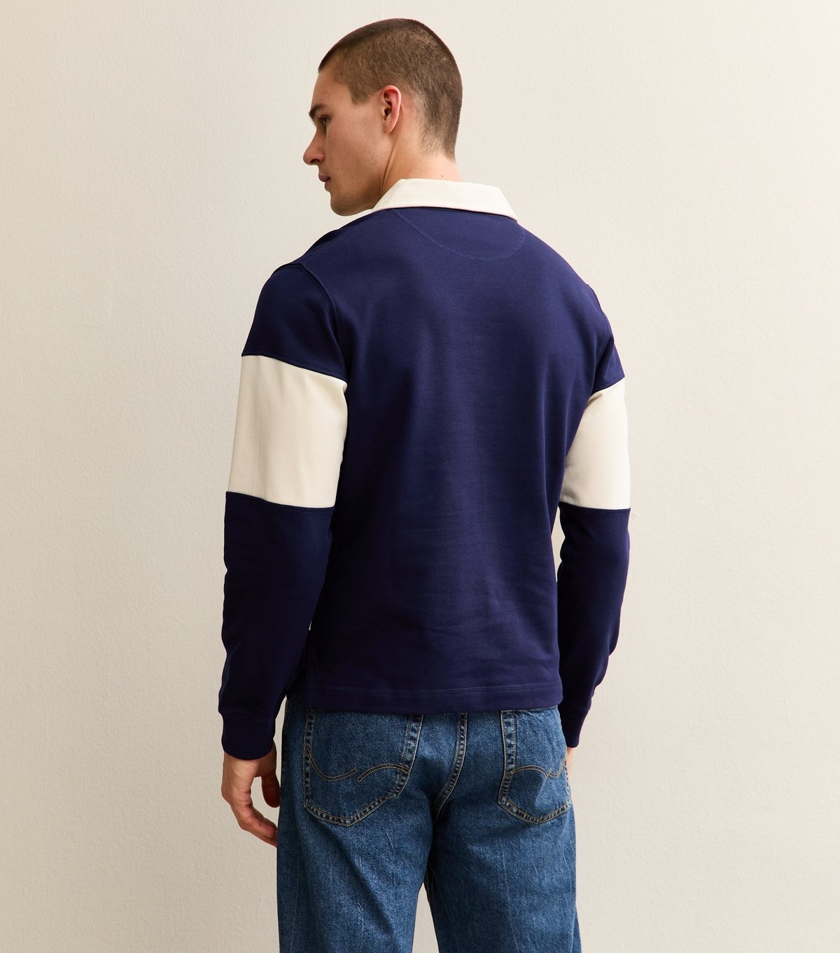 jack & jones Men's Navy Stripe Long Sleeve Polo Top Jack & Jones New Look - 4