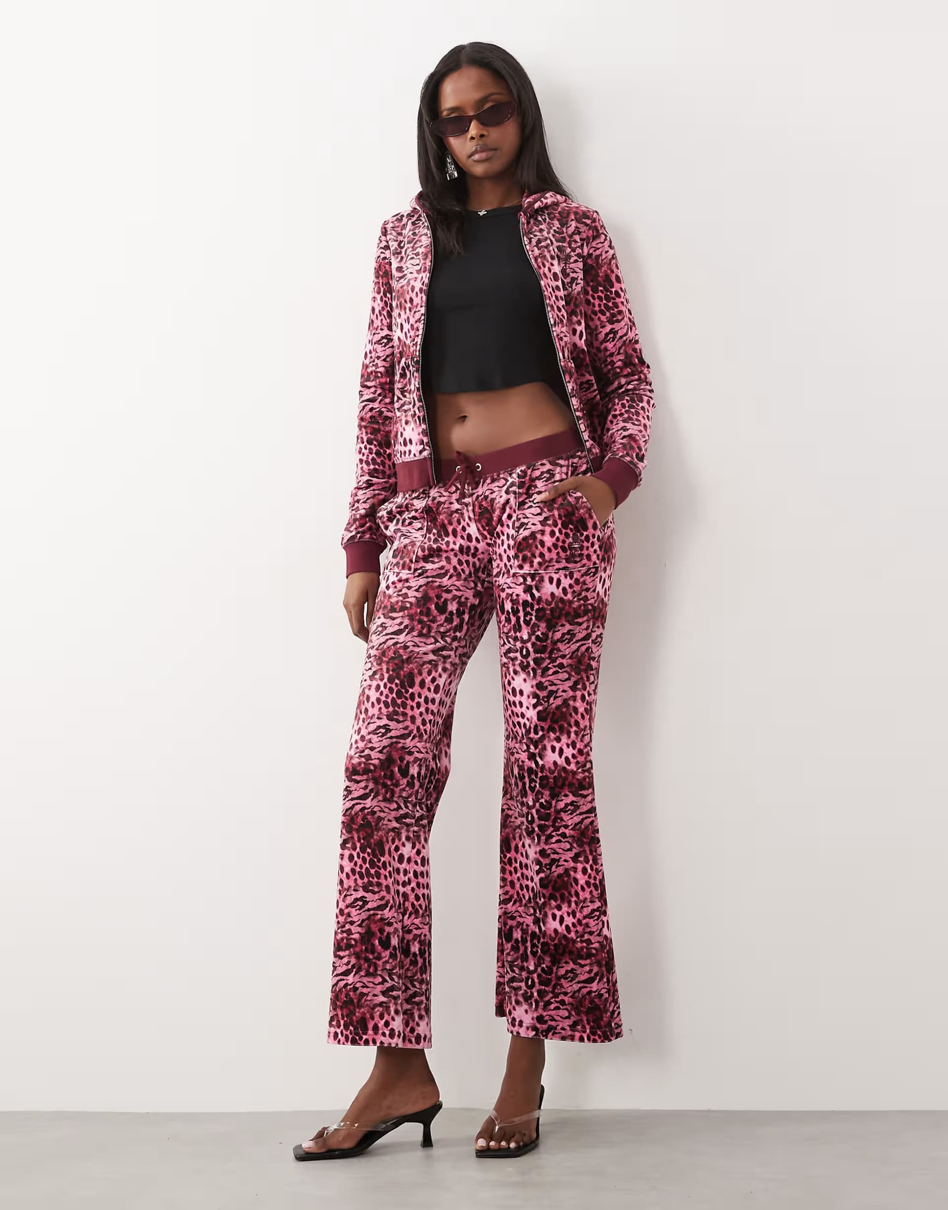 ASOS Juicy Couture exclusive velour pocket detail flare joggers co-ord in pink leopard