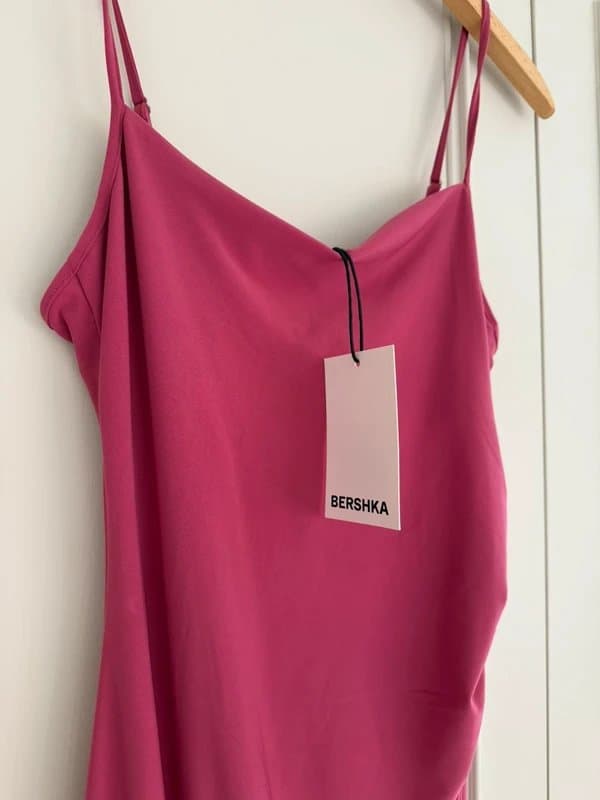 Bershka Bershka Pink Ruched Midi Dress – Size L – BNWT