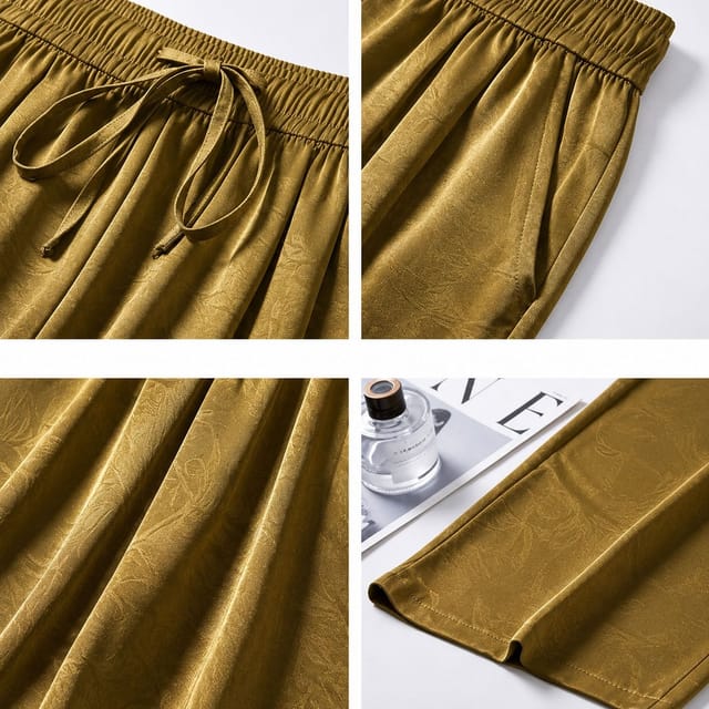Lovii Lovii Women's Antique Gold Women Ice Silk Cooling Wide Leg Pants Light Comfortable - 2