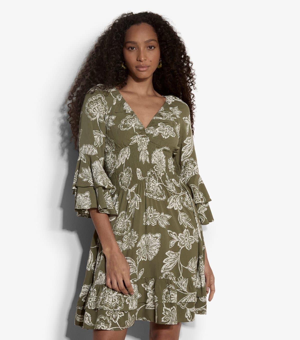 Apricot Women's Light Khaki Floral Print Smocked Waist Mini Dress Apricot New Look