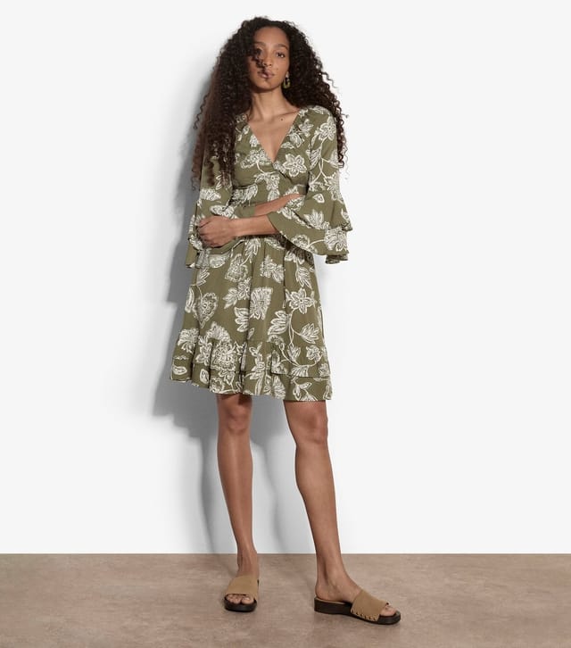 Apricot Women's Light Khaki Floral Print Smocked Waist Mini Dress Apricot New Look - 2
