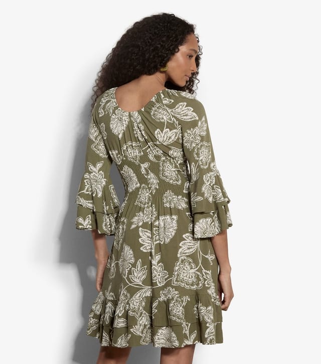 Apricot Women's Light Khaki Floral Print Smocked Waist Mini Dress Apricot New Look - 3