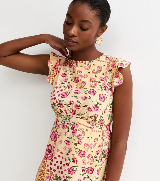 New Look Women's Pink Crepe Patchwork Print Slit Hem Midi Dress New Look - 2