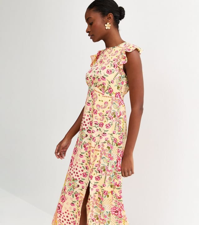 New Look Women's Pink Crepe Patchwork Print Slit Hem Midi Dress New Look - 3