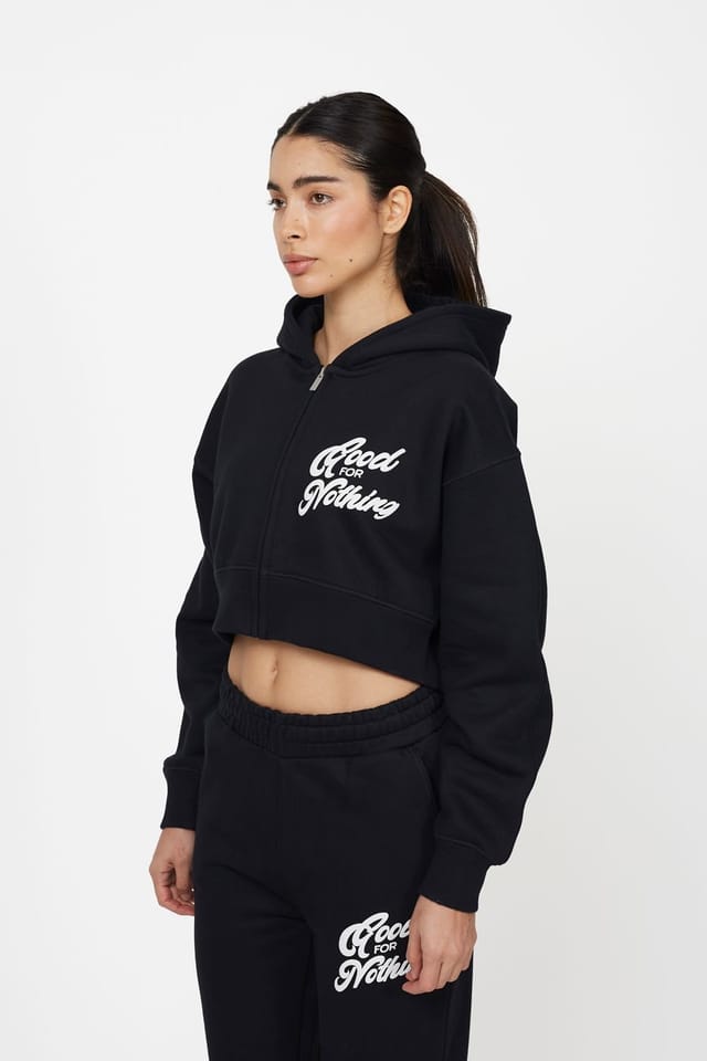 Good For Nothing Good For Nothing Women's Cropped Zip Through Hoodie in Black - 2