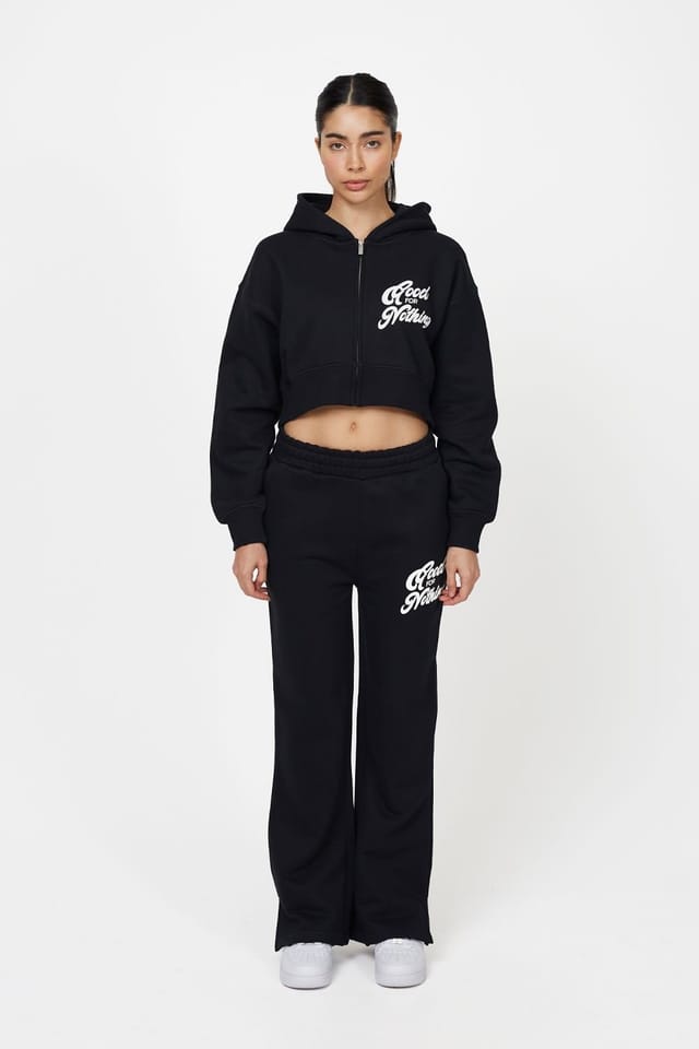 Good For Nothing Good For Nothing Women's Cropped Zip Through Hoodie in Black - 3