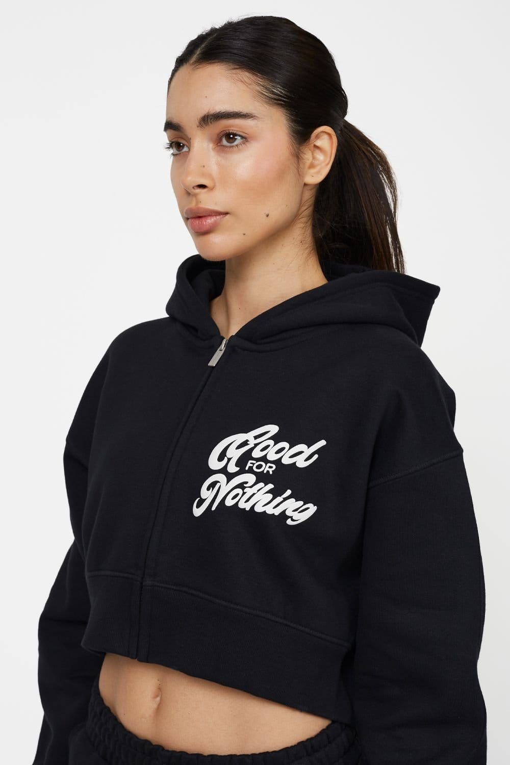 Good For Nothing Good For Nothing Women's Cropped Zip Through Hoodie in Black - 4