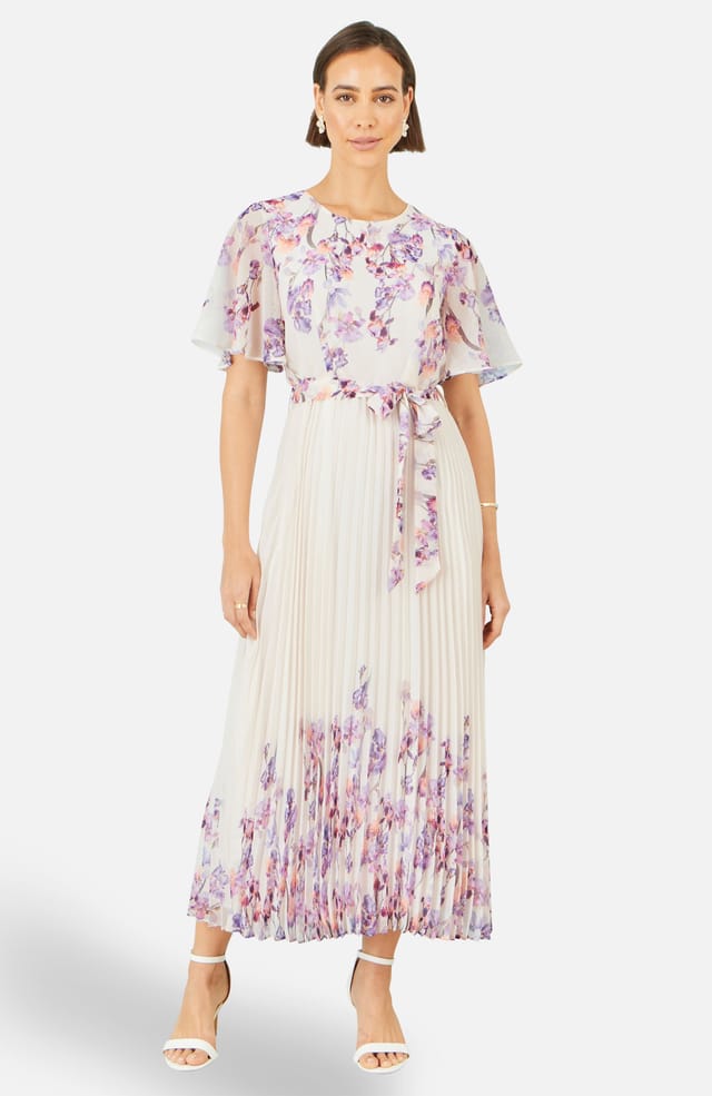 Yumi Yumi Women's Ivory Floral Mirror Pleated Midi Dress in Lavender - 2