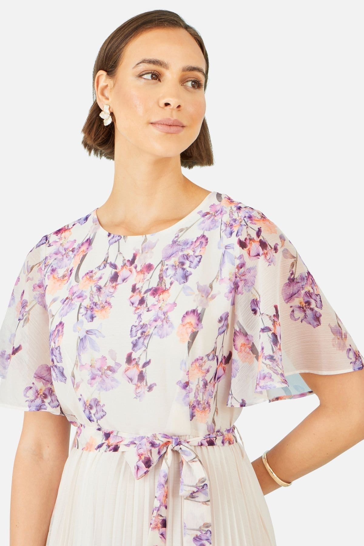 Yumi Yumi Women's Ivory Floral Mirror Pleated Midi Dress in Lavender - 4