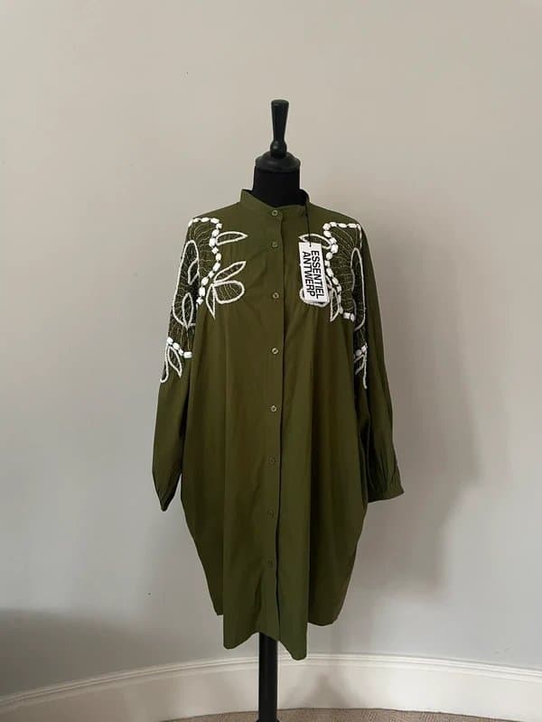 Essentiel Antwerp Essentiel Antwerp Khaki embellished Shirt Dress NWT was was £230