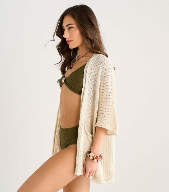 Gini London Women's Cream Crochet Open Front Cardigan Gini London New Look - 3