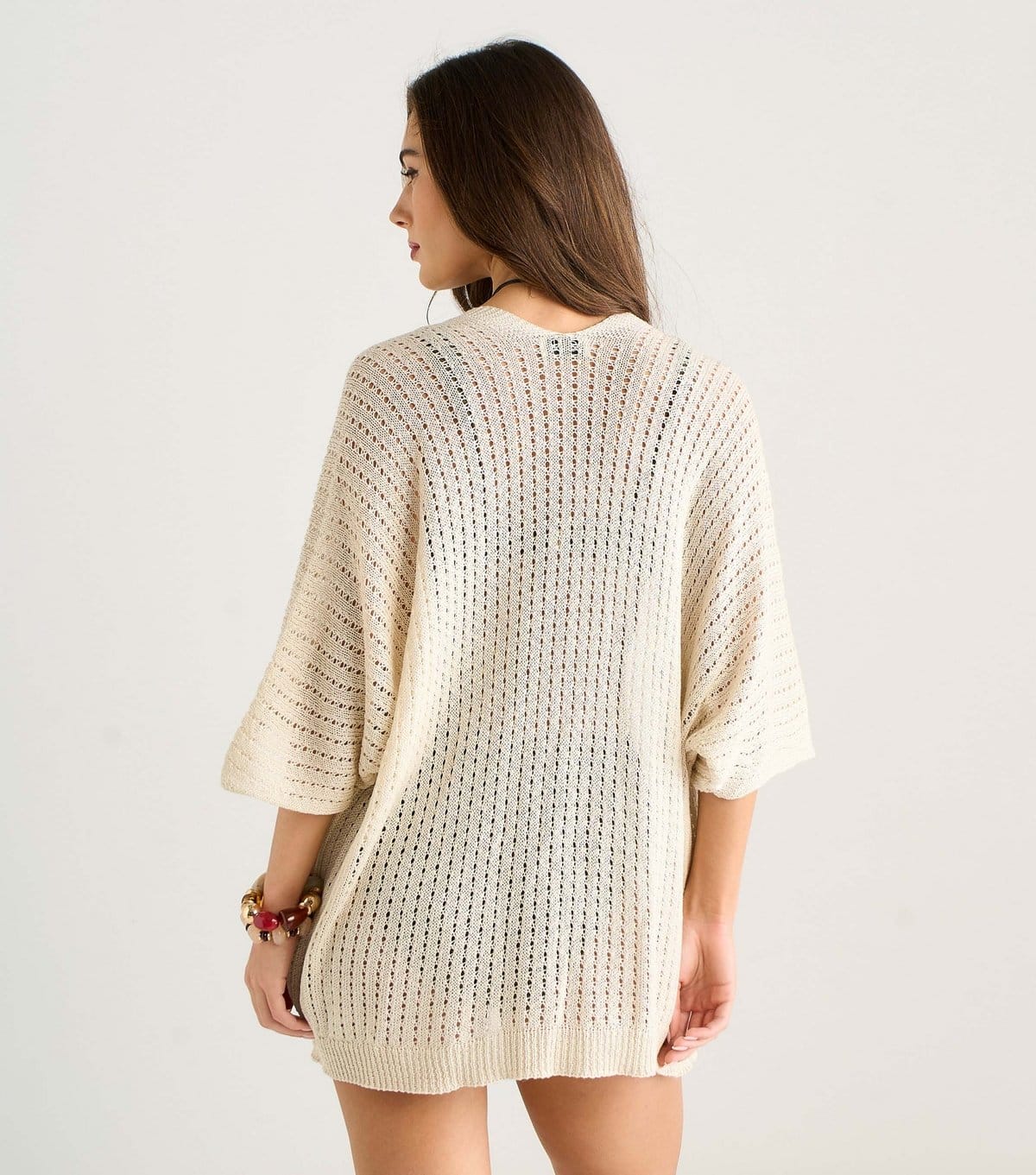 Gini London Women's Cream Crochet Open Front Cardigan Gini London New Look - 4