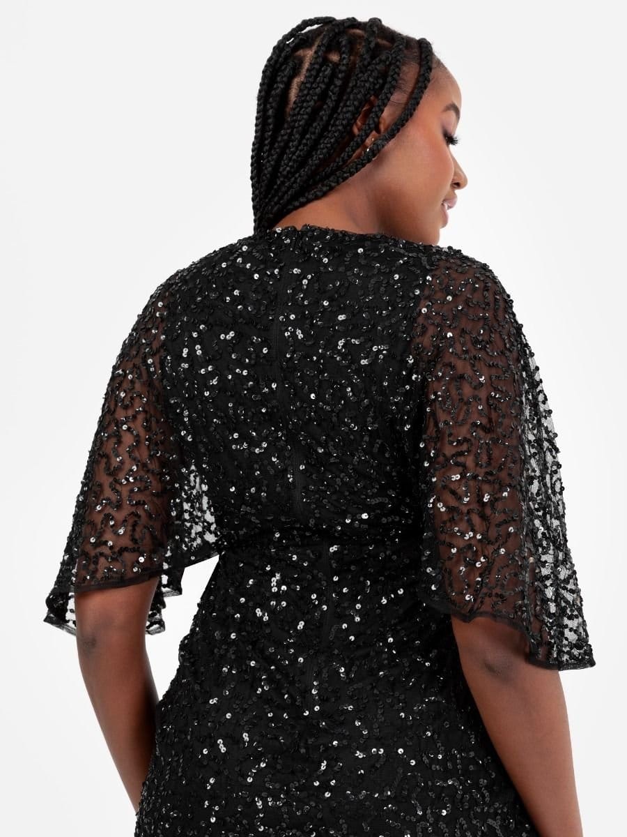 Maya Deluxe Maya Deluxe Women's Fully Embellished Faux Wrap Midi Dress in Black - 4