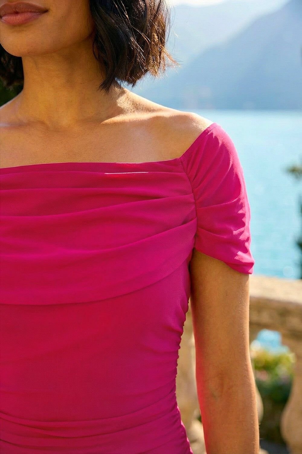 Dusk Dusk Women's Ruched Mesh Stretch Dress in Pink - 4