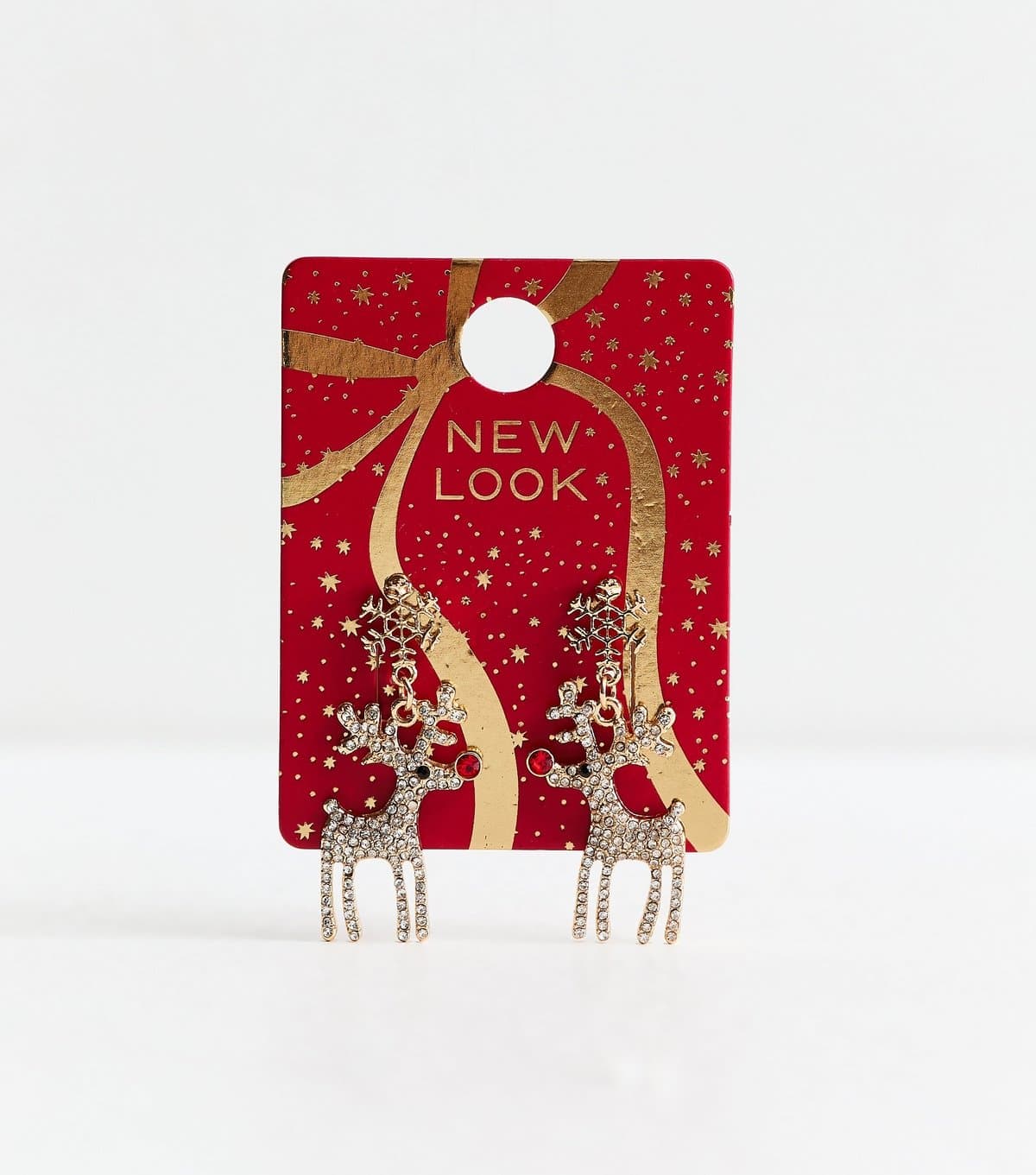 New Look Gold Tone Christmas Reindeer Diamante Earrings New Look