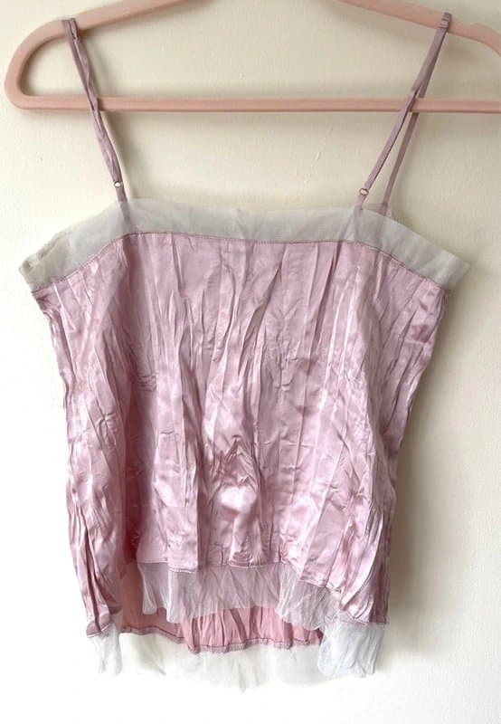 New Look y2k pink embellished cami - silky crinkle lace trim sz 14