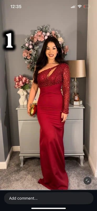 cocomelody Cocomelody red sequin evening dress