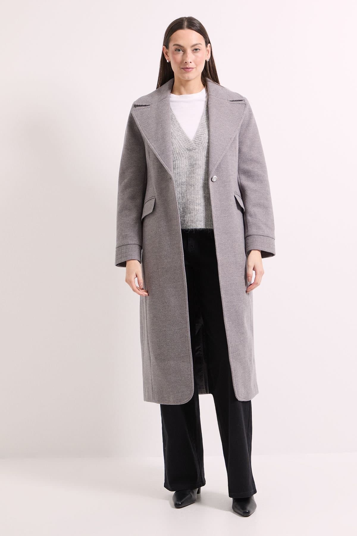 Wallis Wallis Women's Principles by Single Button Twill Coat in Dark Grey