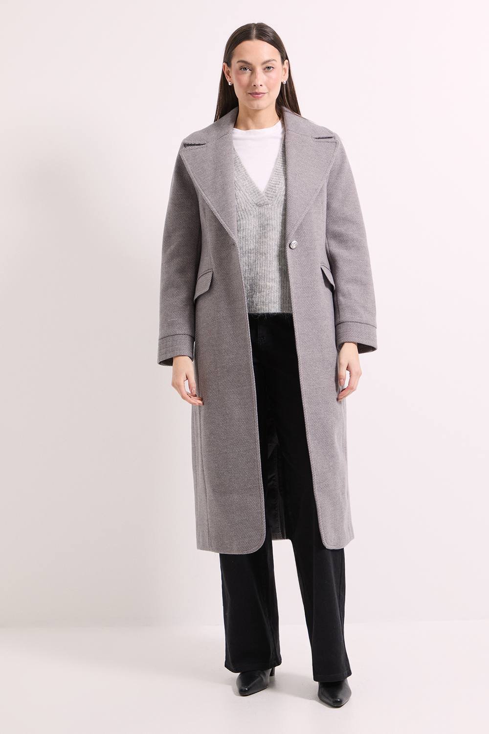 Wallis Wallis Women's Principles by Single Button Twill Coat in Dark Grey - 2