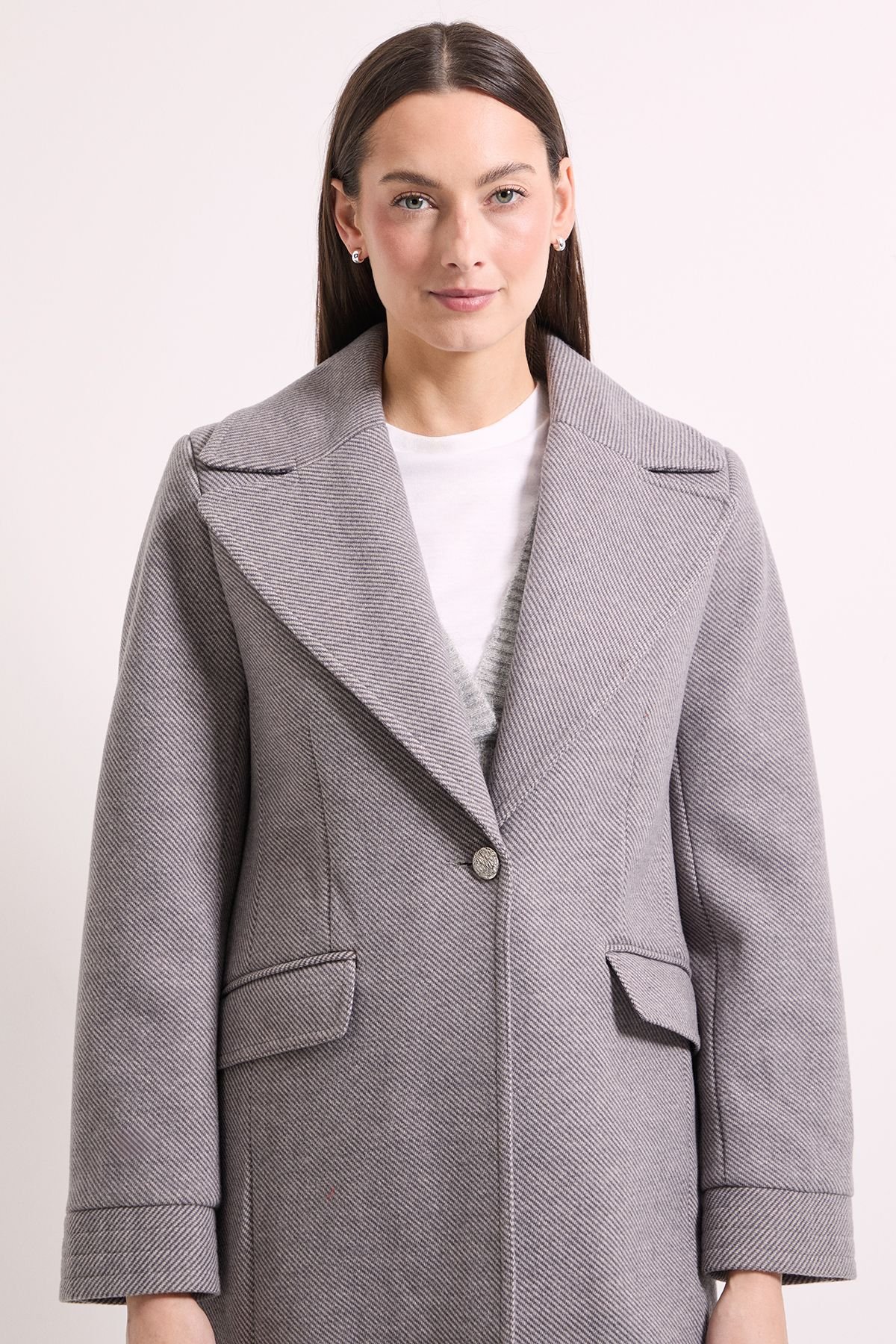 Wallis Wallis Women's Principles by Single Button Twill Coat in Dark Grey - 4