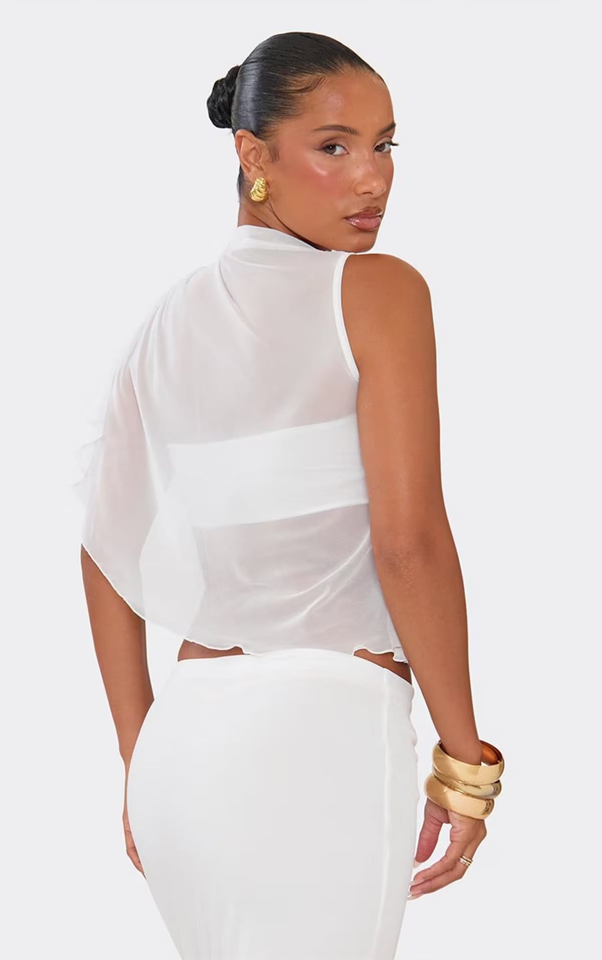 EGO Bandeau Mesh Cape Detail Top In White, Women's Size UK 12 - 1