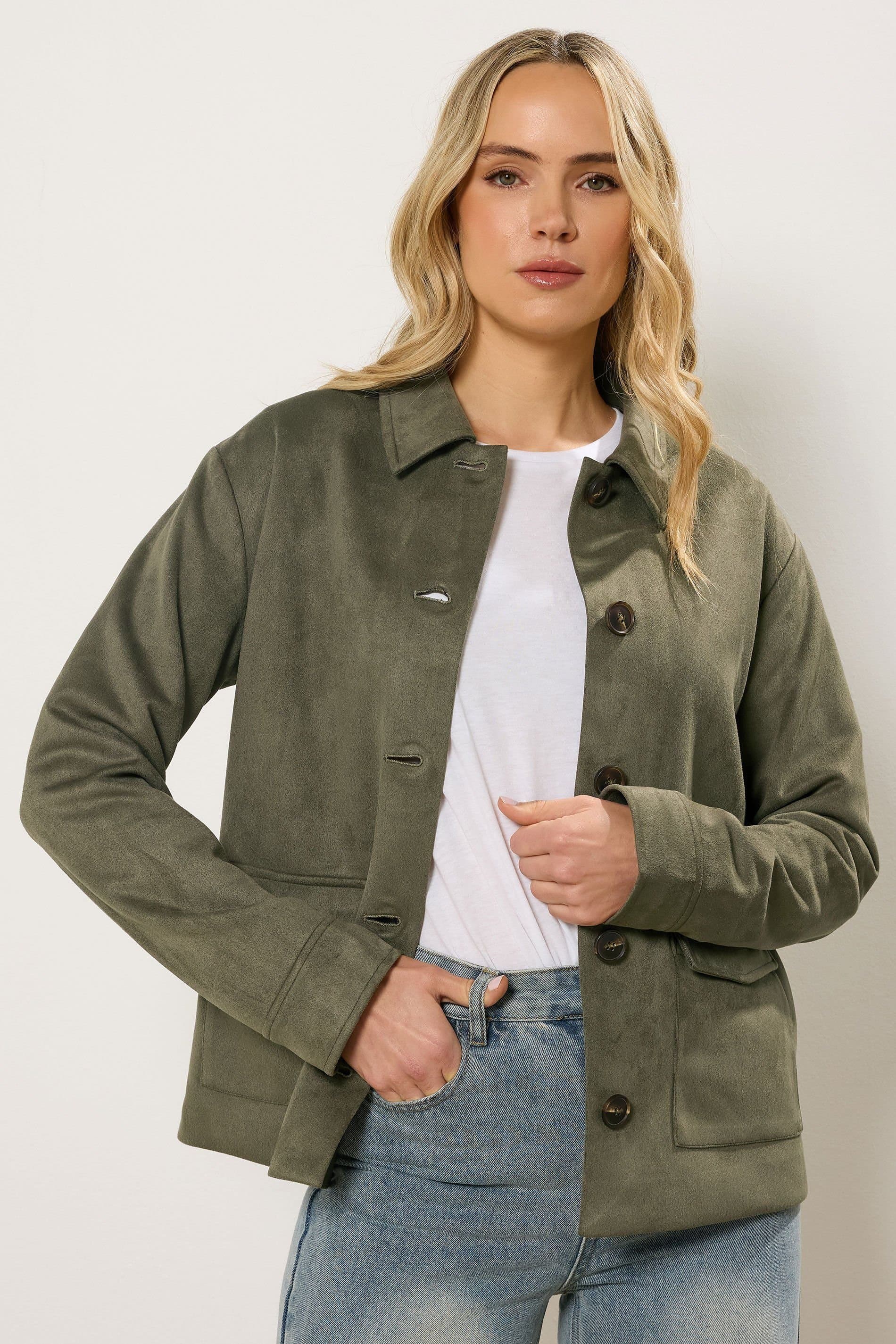 Long Tall Sally Long Tall Sally Women's Tall Faux Suede Trucker Jacket in Dark Green
