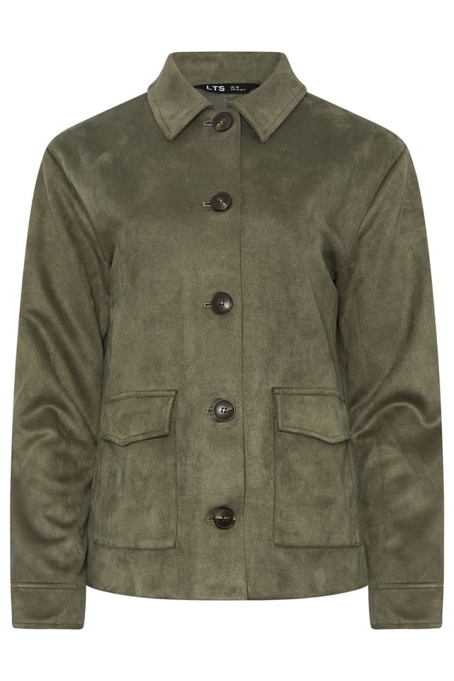 Long Tall Sally Long Tall Sally Women's Tall Faux Suede Trucker Jacket in Dark Green - 2