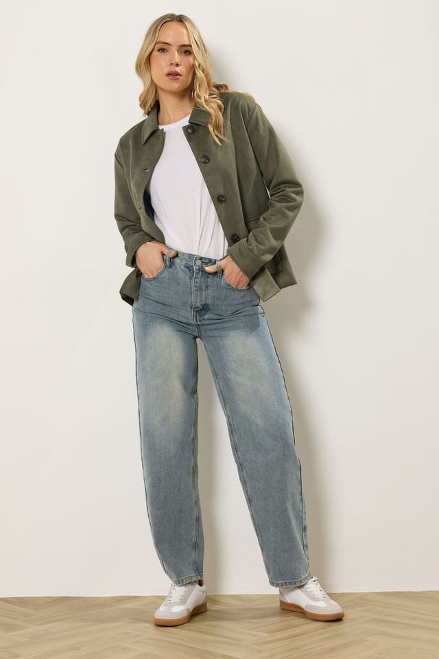 Long Tall Sally Long Tall Sally Women's Tall Faux Suede Trucker Jacket in Dark Green - 3