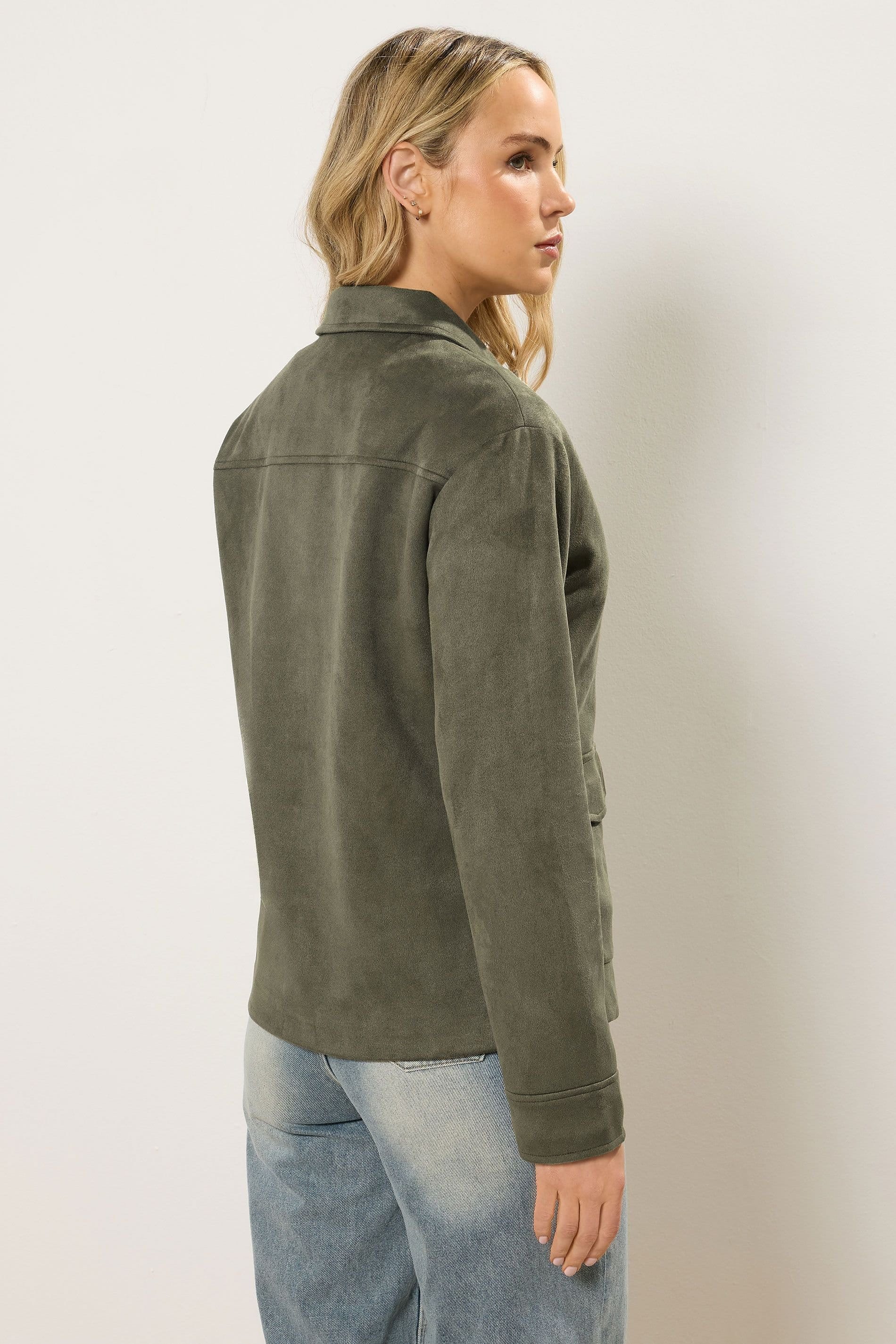 Long Tall Sally Long Tall Sally Women's Tall Faux Suede Trucker Jacket in Dark Green - 4
