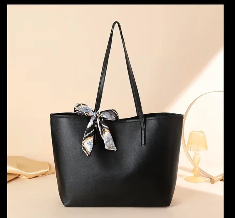 New Look New Look Black Tote Bag – Large Capacity Shoulder Bag with Scarf Detail