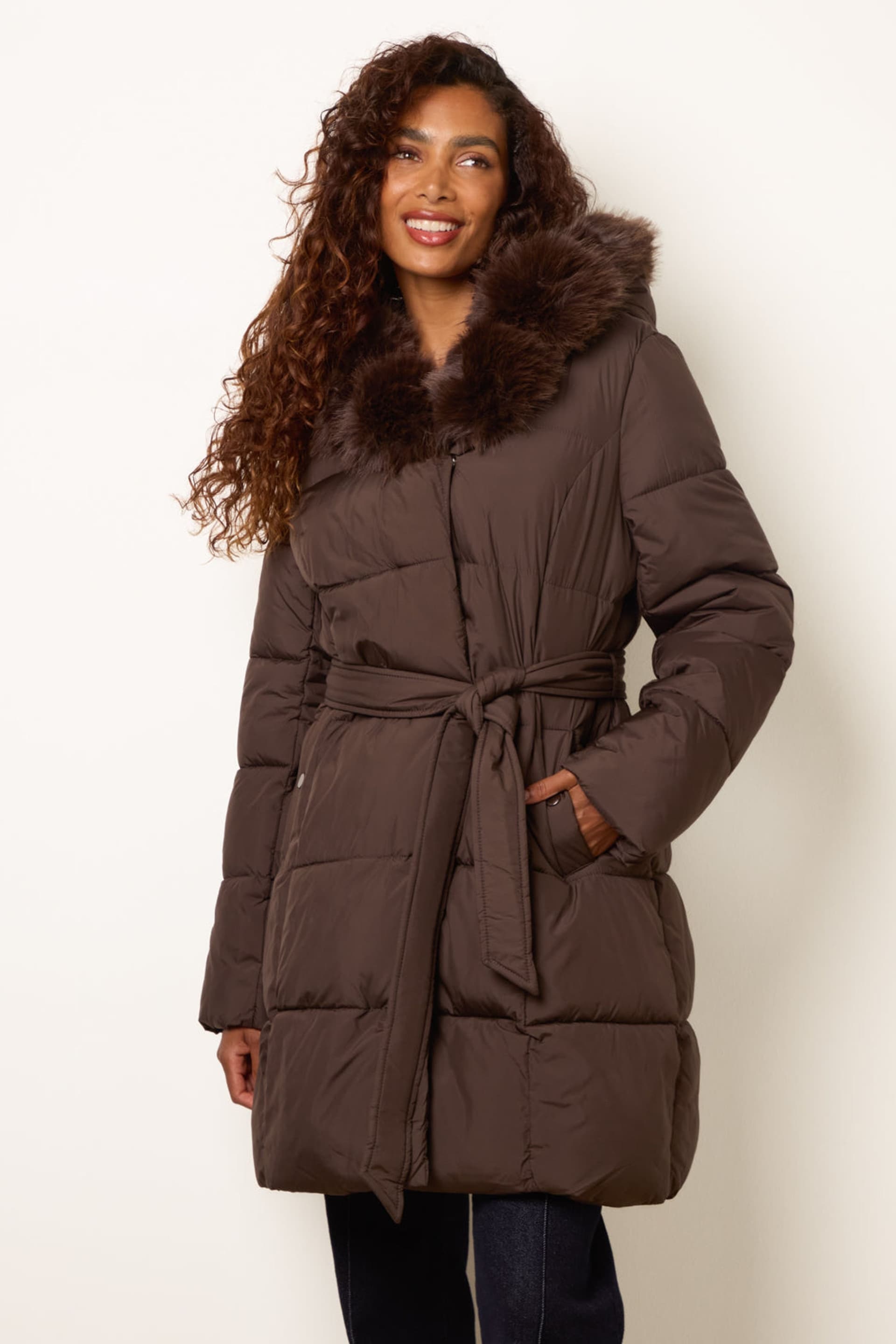 Blue Vanilla Blue Vanilla Women's Brown Long Sleeve Belted Collar Coat