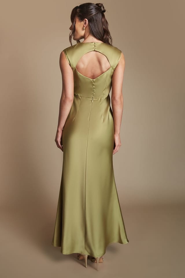 Oasis Oasis Women's Olive Satin Open Back Detail Maxi Bridesmaid Dress - 3