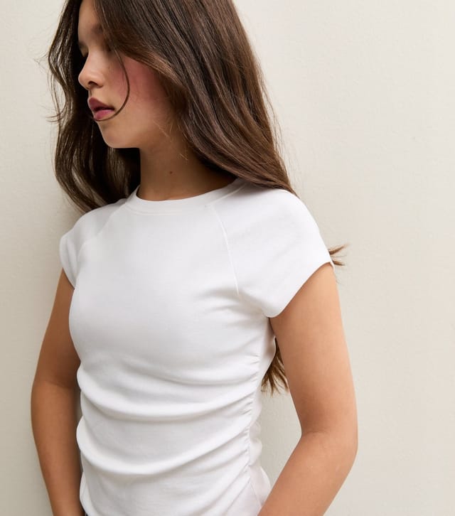 New Look Girls' White Ruched Side Raglan Sleeve T-Shirt New Look - 2