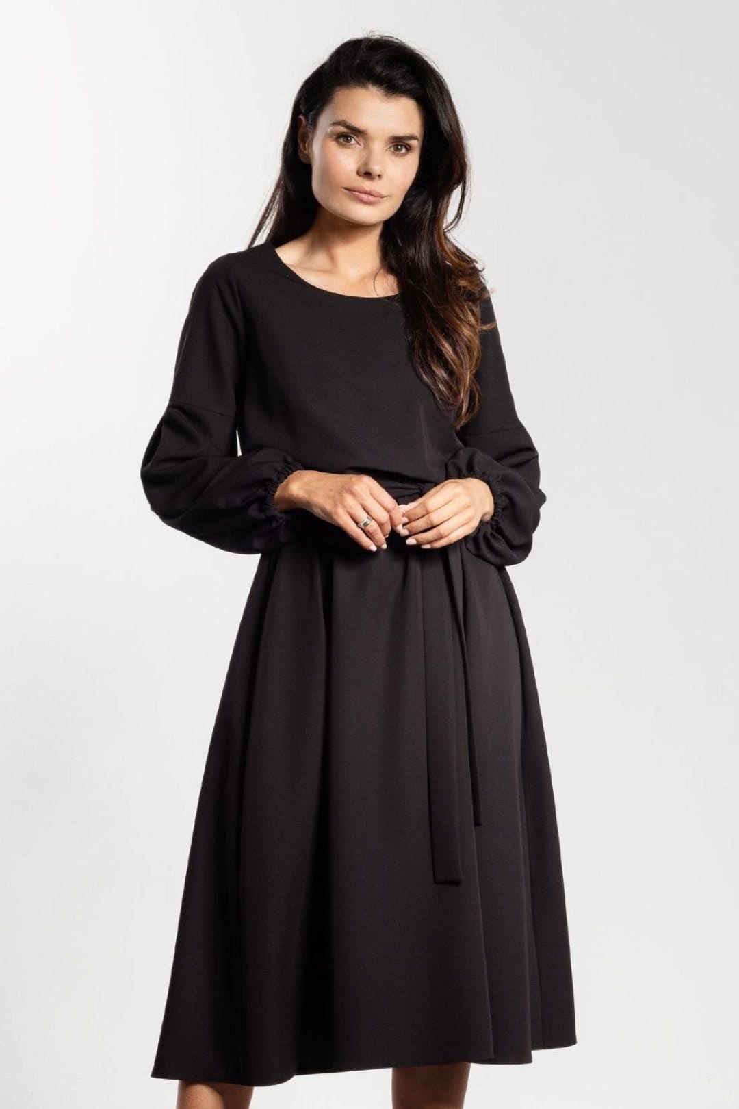 Love Lace Black Midi Dress with Puff Sleeves