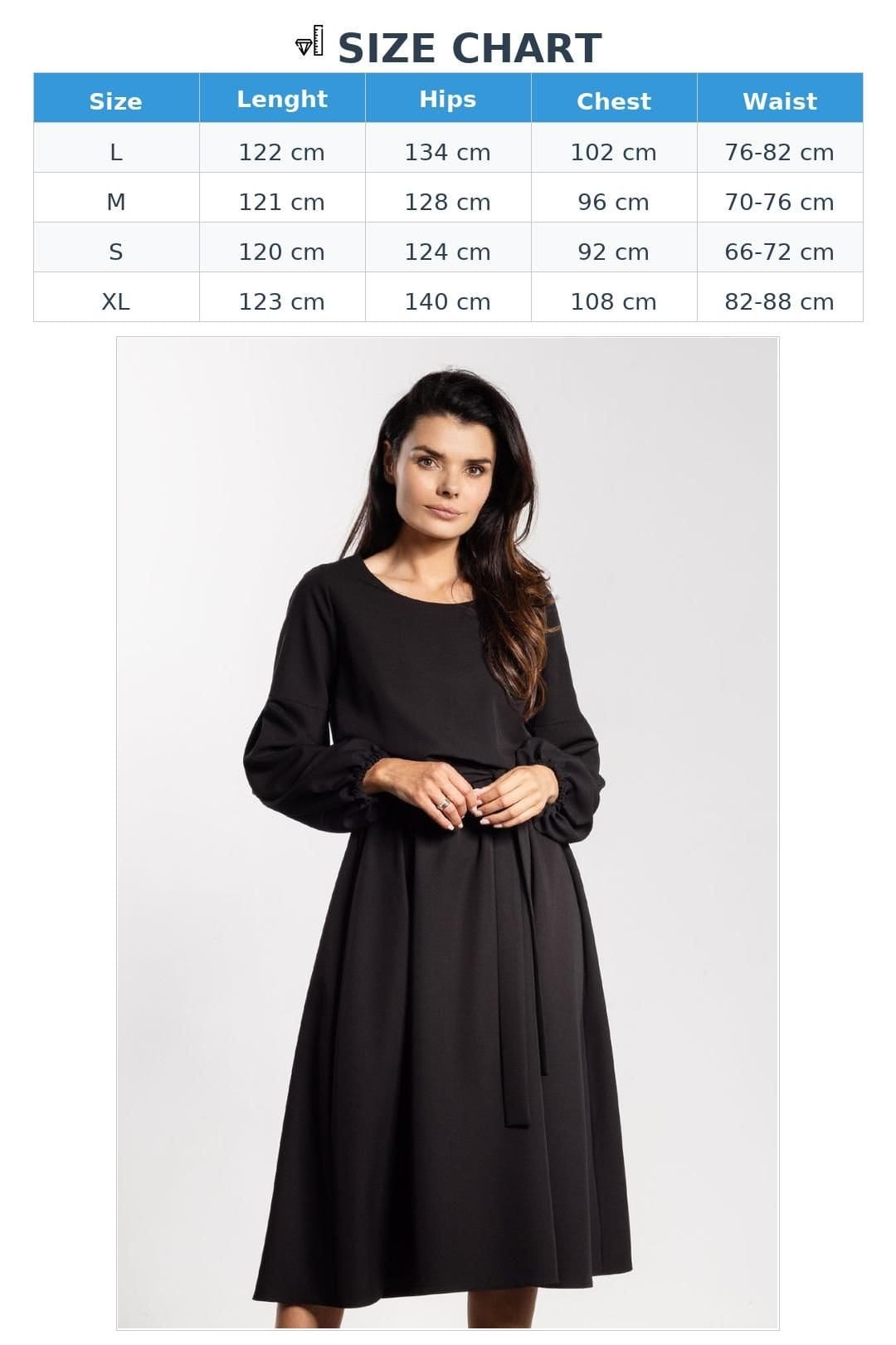 Love Lace Love Lace Women's Elastic Waist Midi Dress with Puff Sleeves in Black - 4