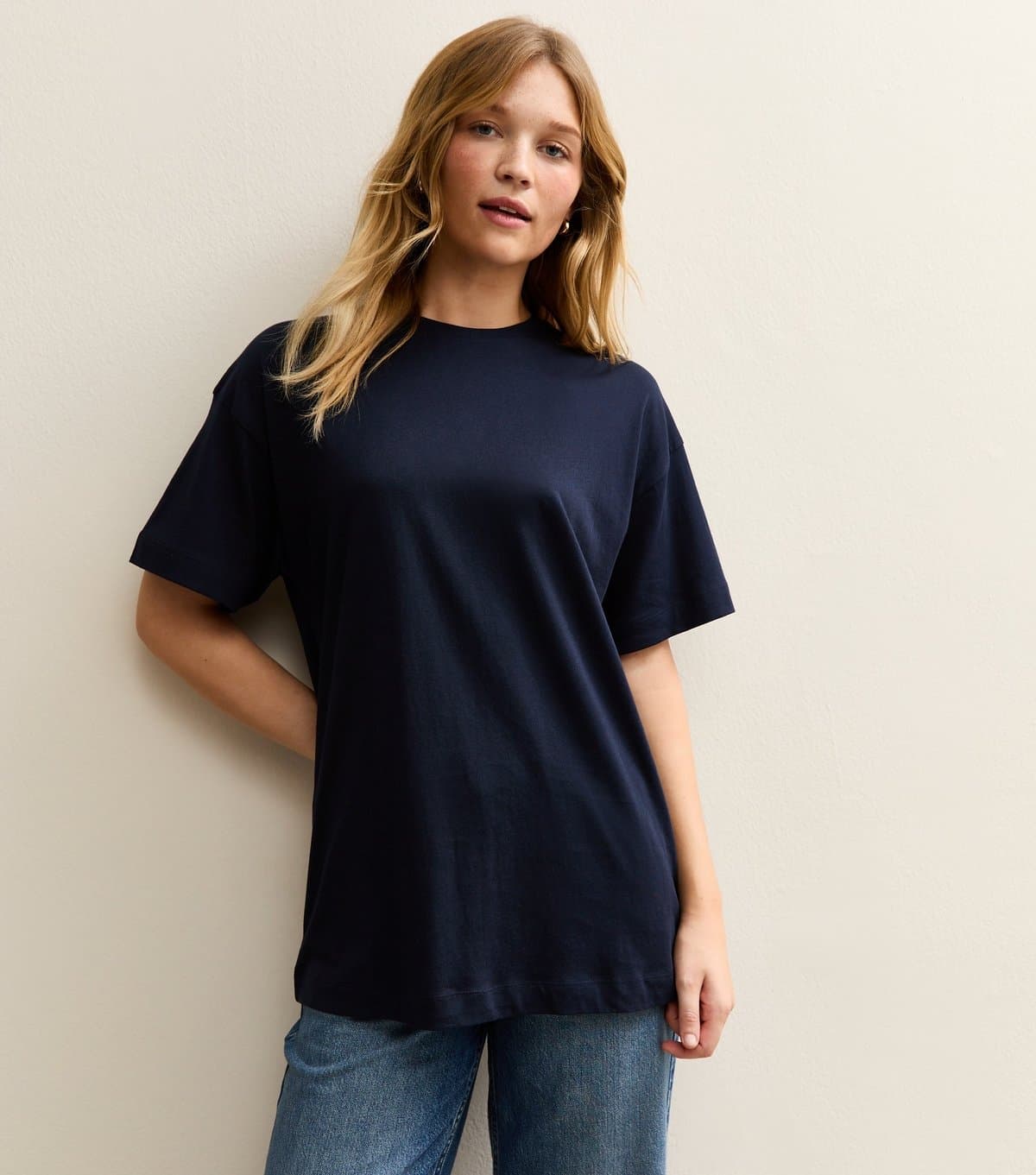 New Look New Look Navy Oversized Jersey Crew Neck T-Shirt