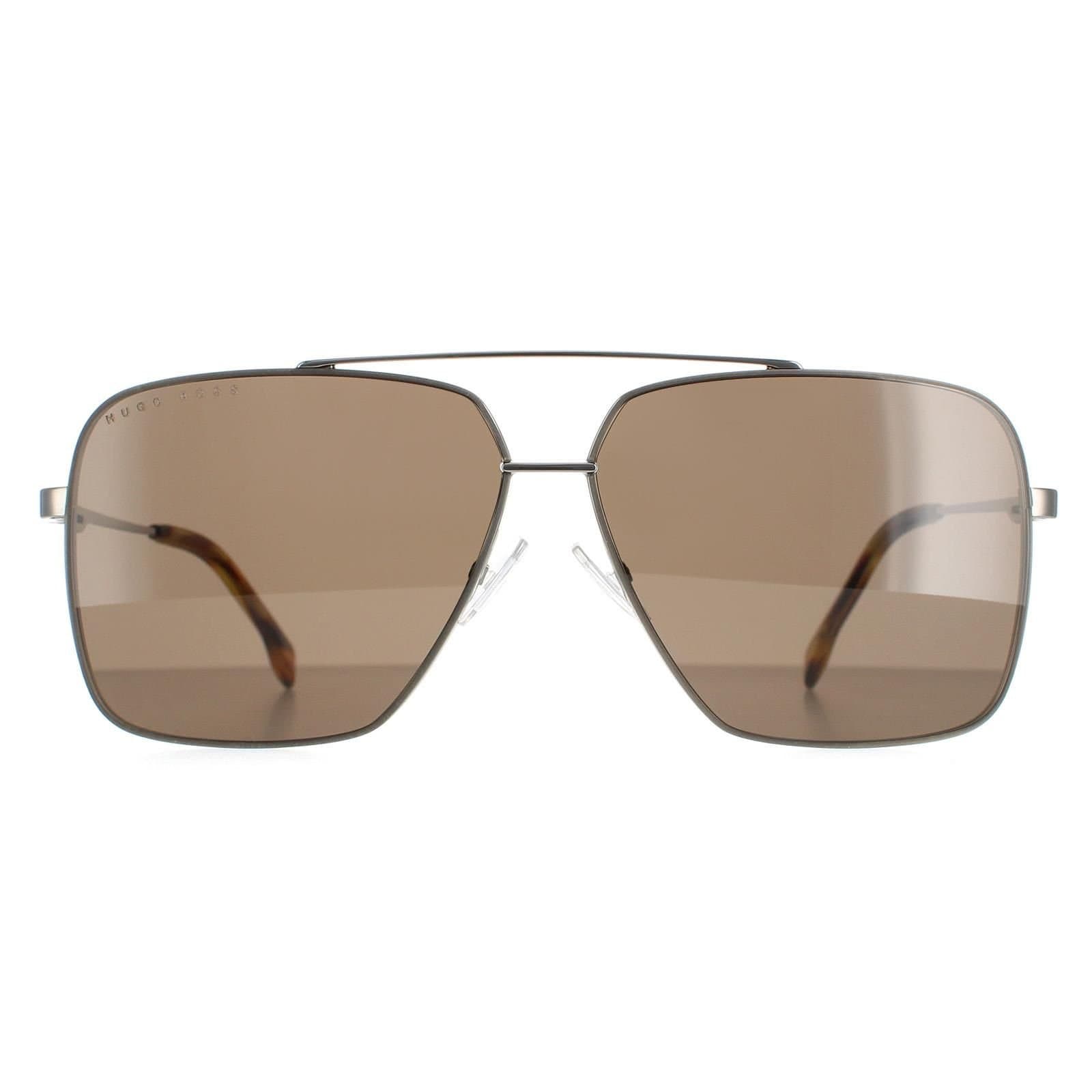Hugo Boss Hugo Boss Men's Round Brown Horn Ruthenium Brown BOSS 1325/S in Silver