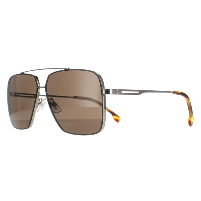 Hugo Boss Hugo Boss Men's Round Brown Horn Ruthenium Brown BOSS 1325/S in Silver - 2