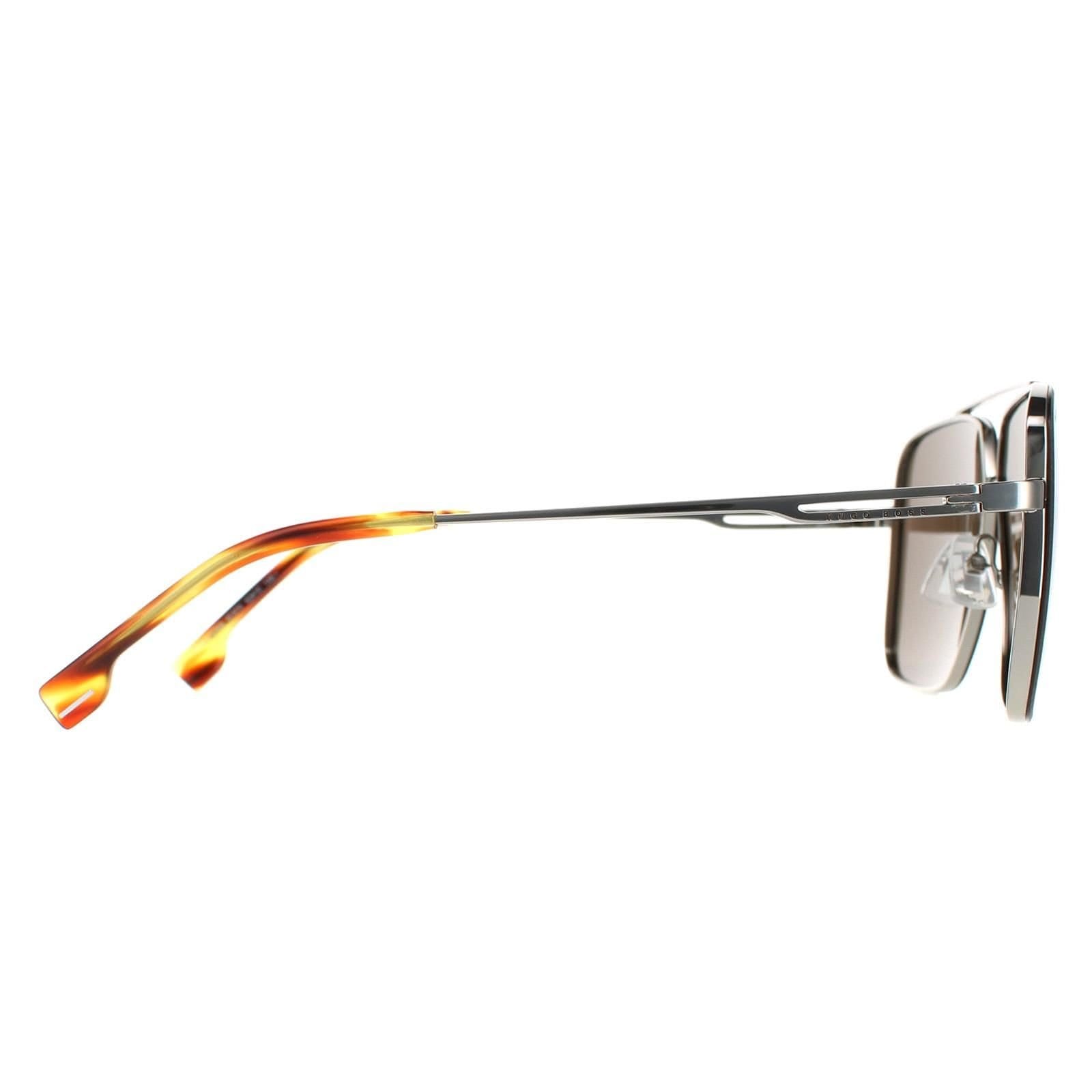 Hugo Boss Hugo Boss Men's Round Brown Horn Ruthenium Brown BOSS 1325/S in Silver - 4